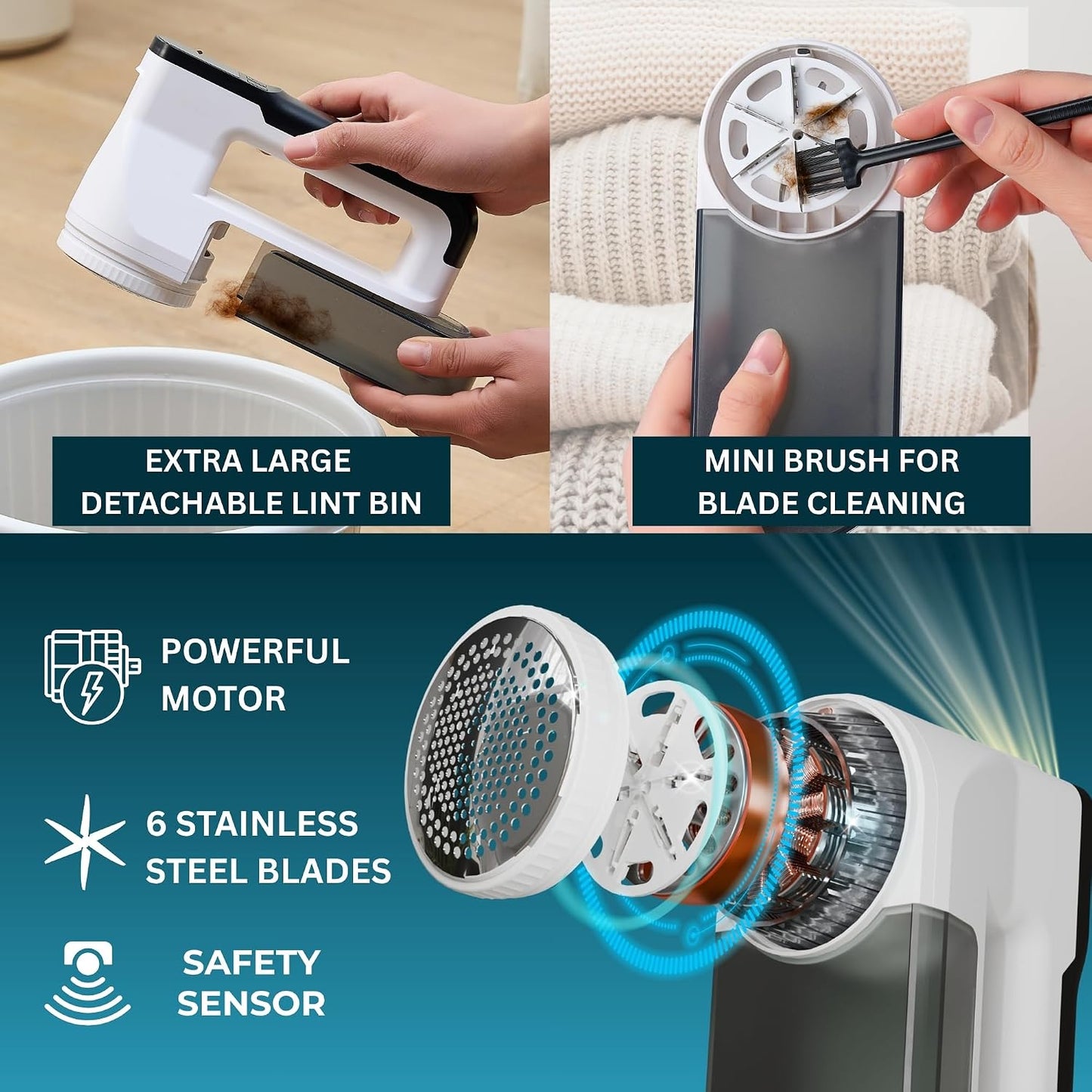 True & Tidy XL Fabric Shaver & Lint Remover Rechargeable Electric Sweater Defuzzer w/ 6-Blade Stainless Steel, 3 Speeds, LED Display, 1 Extra Blade, 3.5 Hrs Runtime for Clothes, Couch, Upholstery