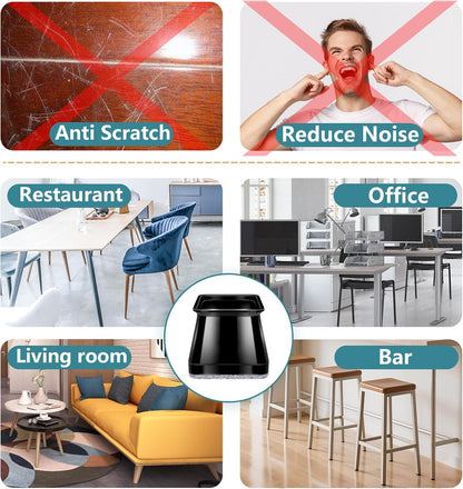 Ansible 24 Pcs Chair Leg Floor Protectors Square, Silicone Felt Furniture Leg Pads Caps Covers for Hardwood Floors (Fit:1-1/16" to 1-5/8")