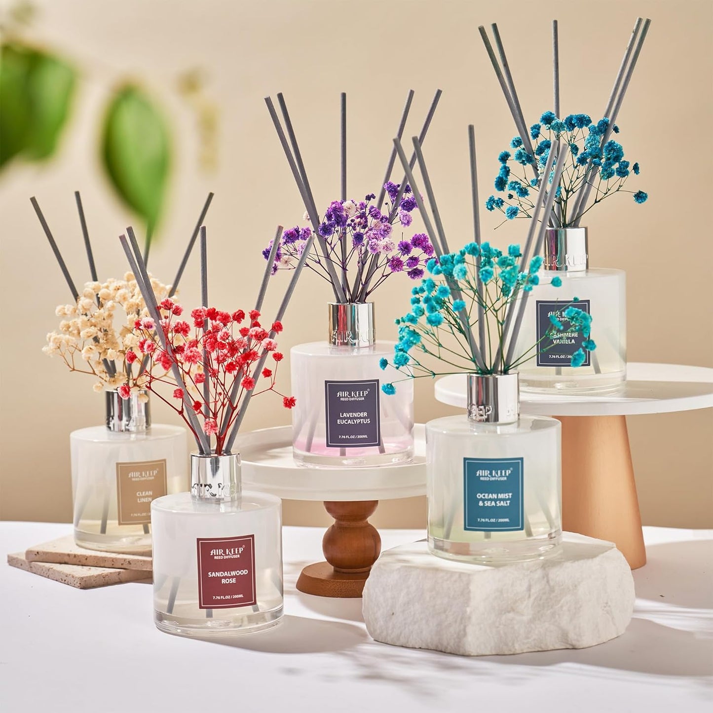 Airkeep Reed Diffuser Set,3.38 fl oz (100 ml) - Clean Linen Oil Diffusers with 8 Reed Sticks,Home Fragrance Reed Diffuser for Bathroom Shelf Decor