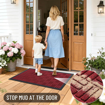 OLANLY Front Door Mat Outside Entrance 29.5x17, Absorbent, Heavy Duty Sturdy Natural Rubber Doormat Indoor Outdoor, Stain and Fade Resistant, Non-Slip Backing Low Profile Floor Mat for Entryway, Grey