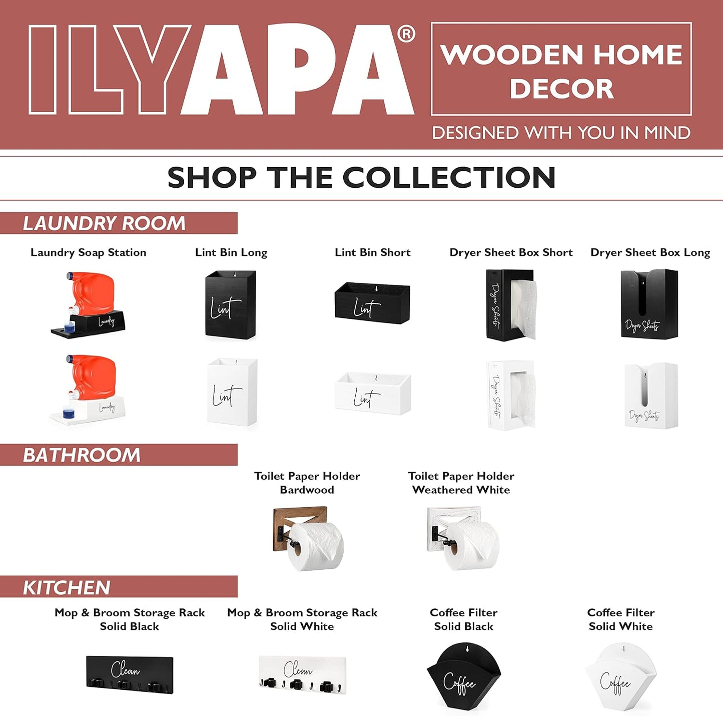 Ilyapa Wooden Detergent Holder, Liquid Detergent Dispenser Stand for Fabric Softeners, Laundry Room Countertop Decor, White Soap Containers Station Organizer