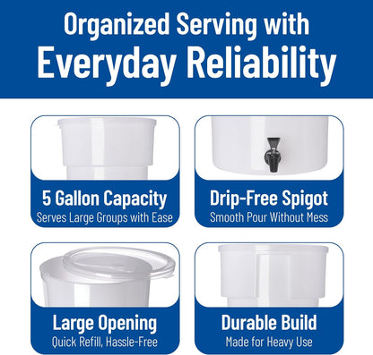 Carlisle FoodService Products Round Beverage Dispenser, Durable Drink Dispenser with Spigot and Sturdy Base for Catering, Events, and Parties, Plastic, 5 Gallons, Black