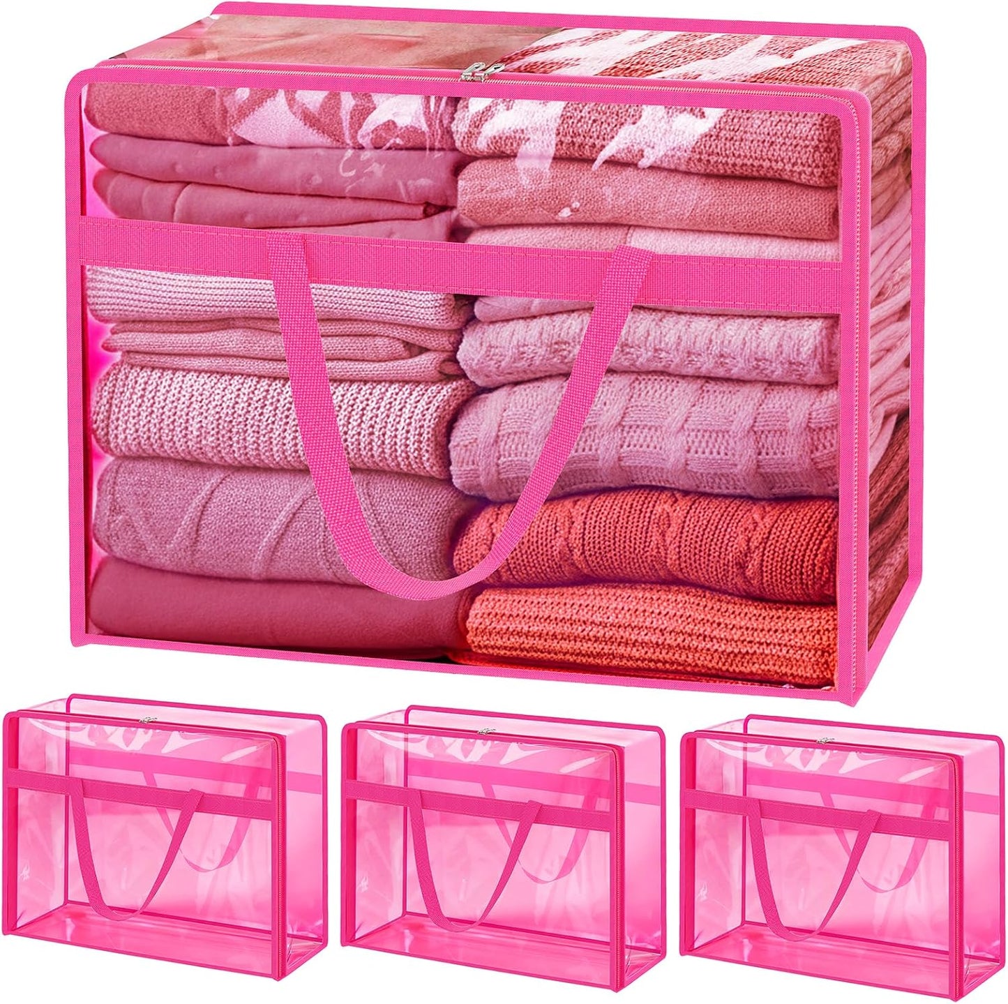 SGHUO Blanket Storage Bags 60L Extra Large Plastic Vinyl Clear Storage Bag for Clothes, Comforter, Bedding, Moving Bags with Zipper and Reinforced Handle (4pcs)