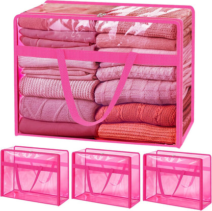SGHUO Blanket Storage Bags 60L Extra Large Plastic Vinyl Clear Storage Bag for Clothes, Comforter, Bedding, Moving Bags with Zipper and Reinforced Handle (4pcs)