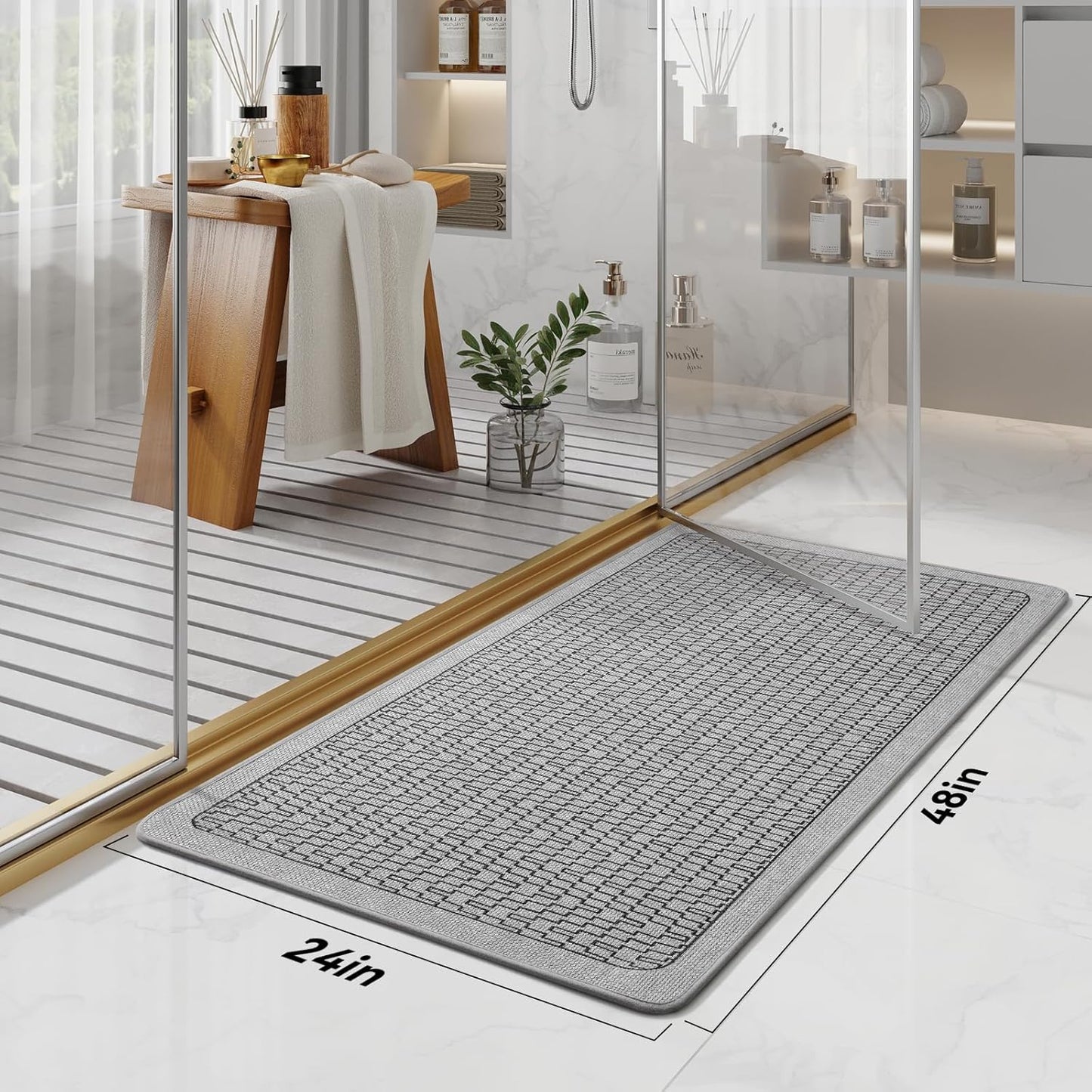 YDKGL Ultra Thin Bathroom Rugs Mat Quick Dry Absorbent Non Slip Bath Mat Bath Mats for Bathtub Mat Bathroom Carpet Fit Under Door Washable Floor Rubber Half Round Bath Rugs Grey 16x24