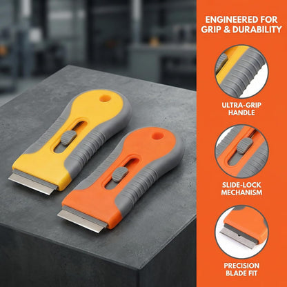 Razor Blade Scraper 2 Pack with 20 Replacement Blades, Retractable Safety Lock Glass Scraper Tool for Removing Stickers Labels Paint Adhesive from Windows Cooktop Stove Oven Door Tile, Handheld Tools