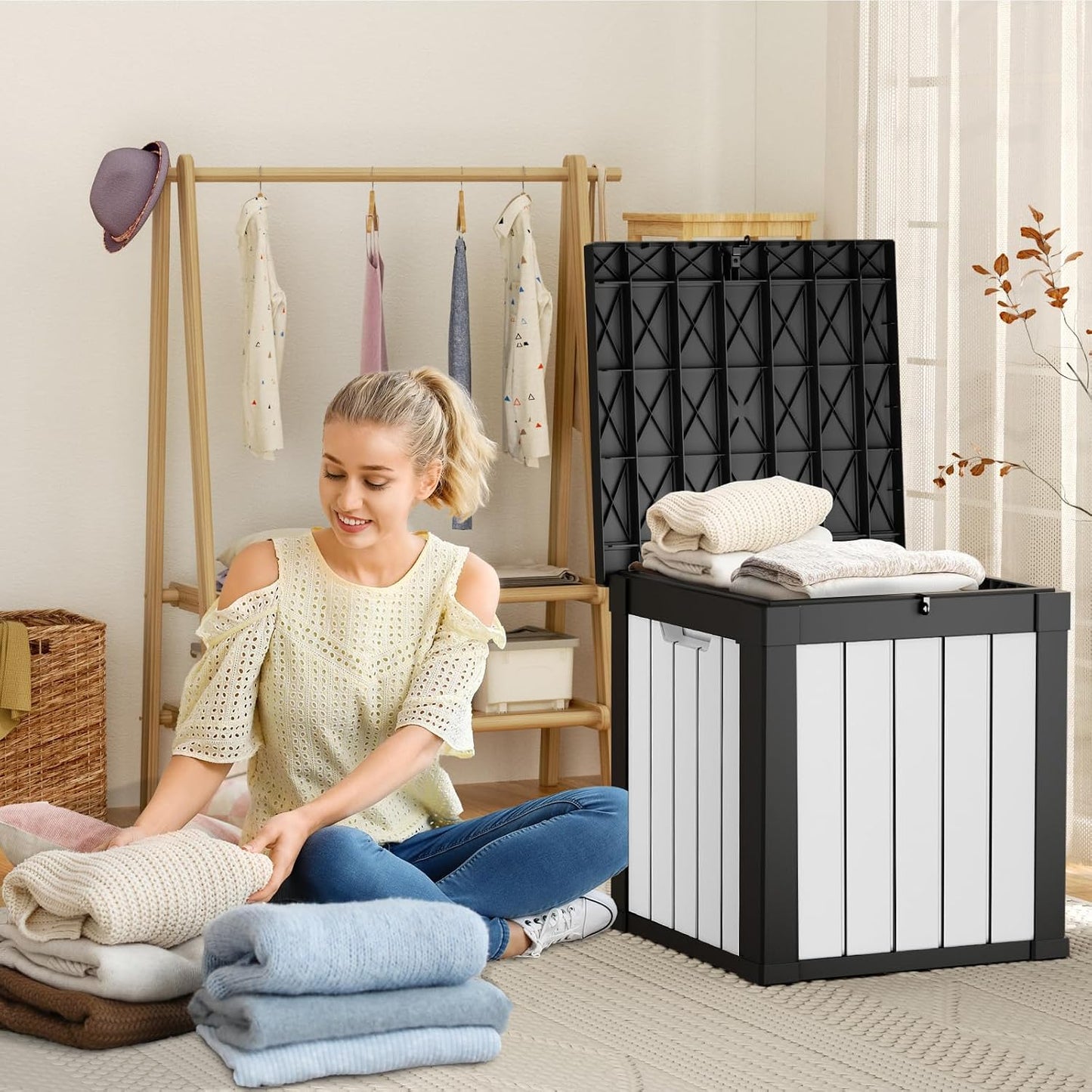 PatioZen 100 Gallon Resin Deck Box, Lockable Patio Outdoor Storage Box for Furniture, Garden Tools and Tools Storage, Waterproof Outside Storage Boxes - Black