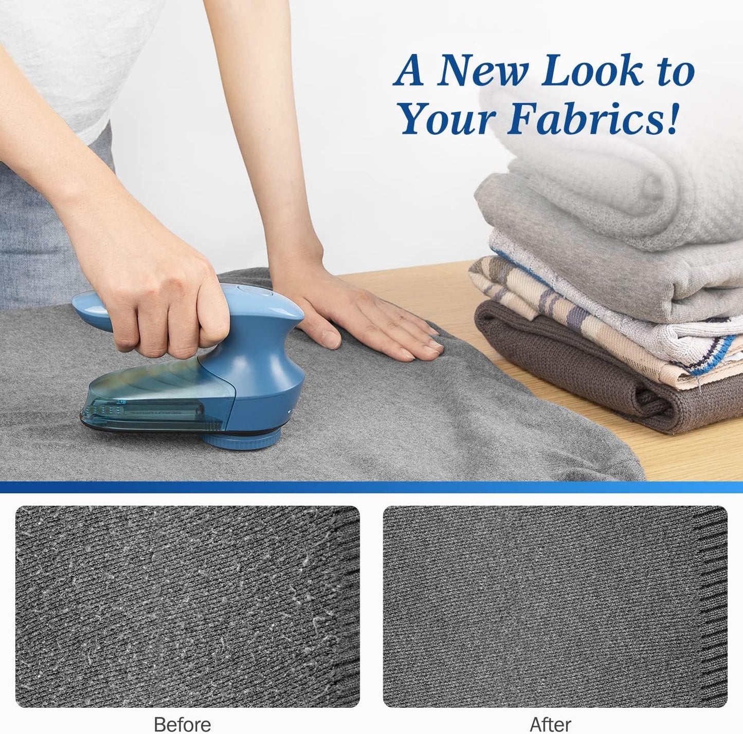 BEAUTURAL Fabric Shaver and Lint Remover, Sweater Defuzzer with 2-Speeds, 2 Replaceable Stainless Steel Blades, Battery Operated, Remove Clothes Fuzz, Lint Balls, Pills, Bobbles Gray