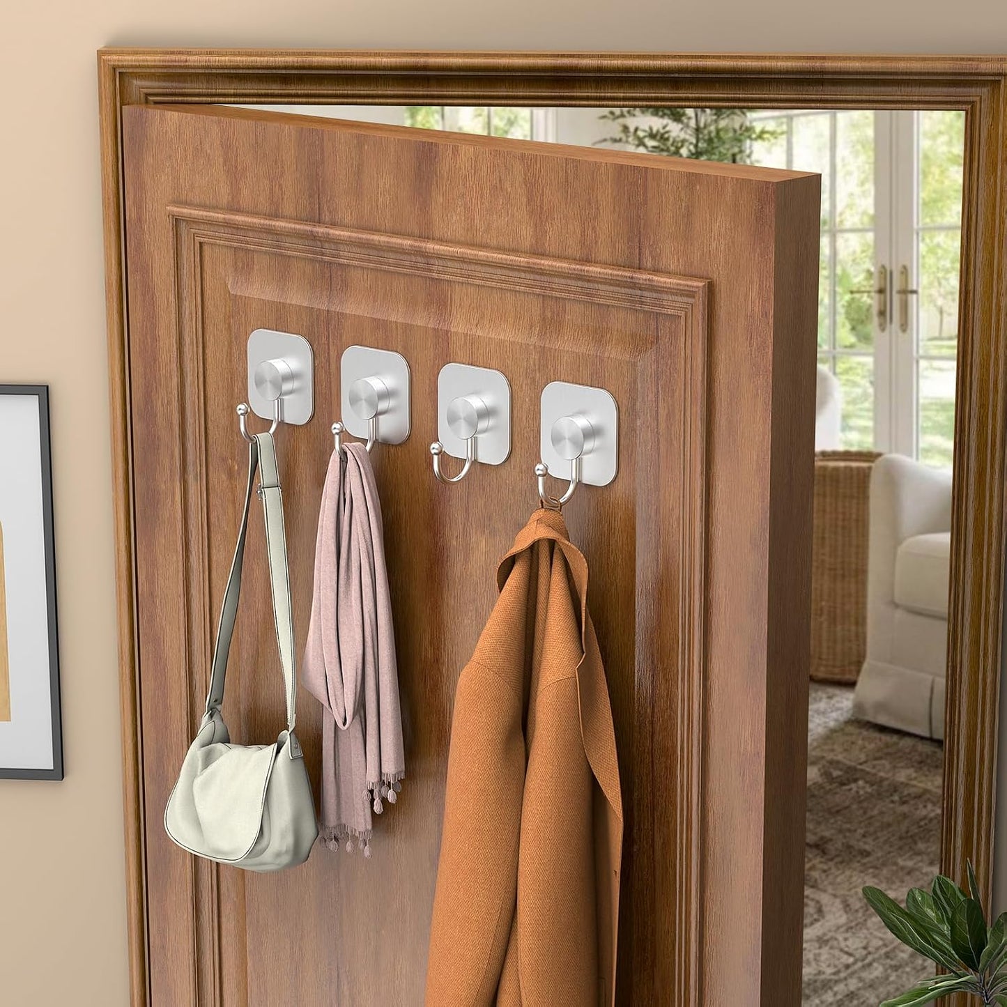 Aikzik 4 Pack Large Heavy Duty Wall Hooks - 26lb Max, Stainless Steel Adhesive Towel Hook, Shower Hooks for Hanging Towel, Coat, Robe, Wall Hook for Use in Bathroom, Kitchen and Door, Matte Black