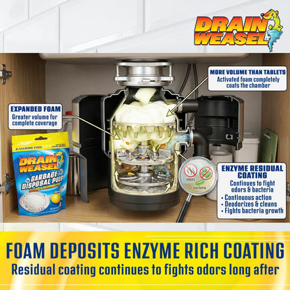 Drain Weasel Garbage Disposal Pods Cleaner and Deodorizer, Sink Odor Eliminator with Foaming Action, Septic-Safe Enzyme Formula, Fresh Lemon Scent, Pack of 5