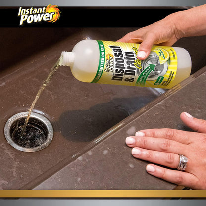 Instant Power Disposal and Drain Cleaner – Liquid Enzyme Clog Remover, Cleans and Deodorizes, Removes Drain Blockages, Fresh Lemon Scent, 33.8 Fl oz, 1 Liter