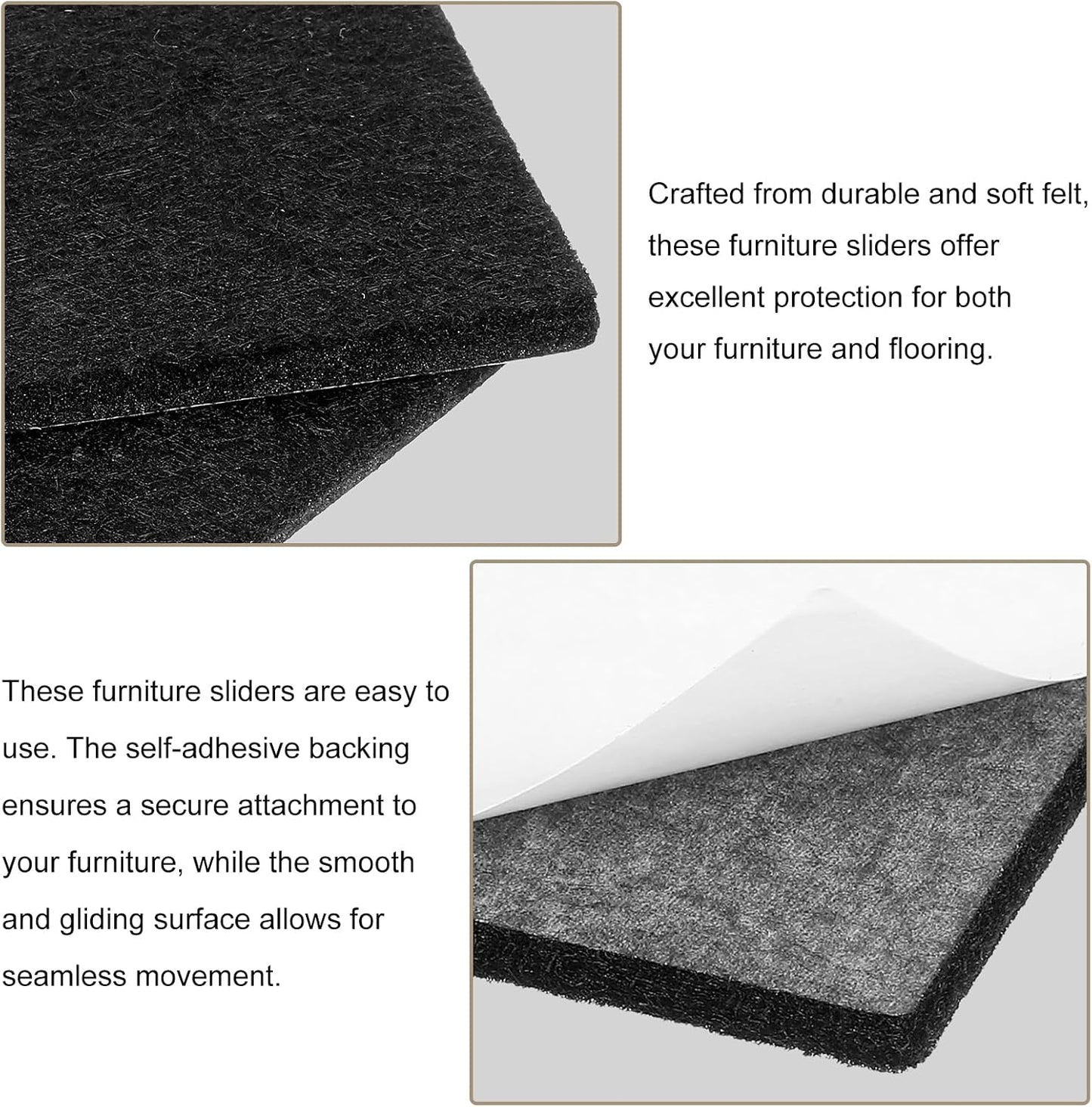 uxcell Furniture Pads, 24Pcs 1.5" - Square Self Adhesive Felt Furniture Pads, Floor Protectors for Furniture Feet Chairs Legs Hardwood Floors (Black)