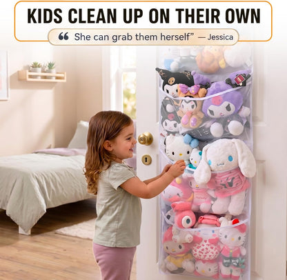 Honeyera The Original Stuffed Animal Storage (Patented) - Over Door Organizer for Stuffies, Baby Ideas Holder, Toy Plush Hammock Hanging Net Big Girls Toddler Large Bag Animals Stuffy Behind