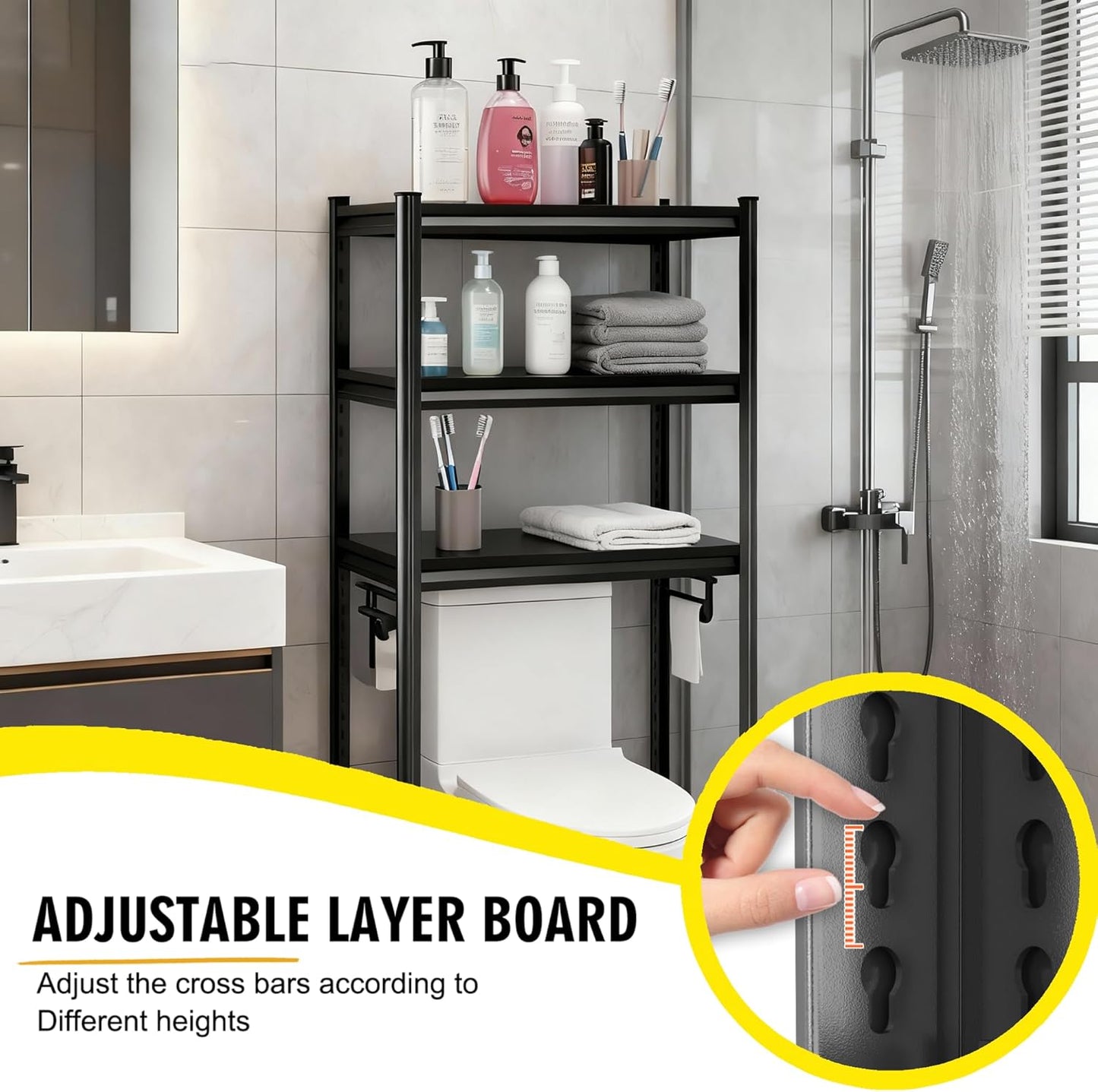 Over The Washer and Dryer Storage Shelf, Height-Adjustable 4-Tier Metal Heavy Duty Over The Washer, Organizer Rack for Washer Dryer, Laundry Room Organizer Rack, Multi-Functional Storage Shelf