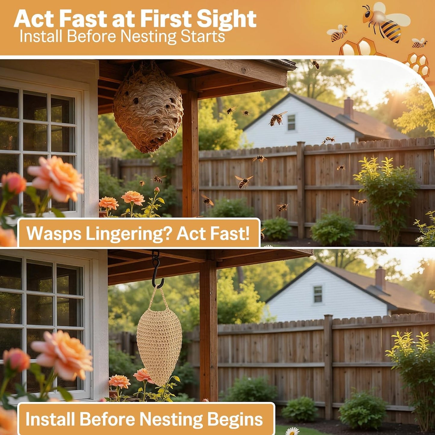 3 Pack Large Crochet Wasp Nest Decoy, Fake Wasp Nest Deterrent for Wasps Hornets, Wasp Traps Outdoor Hanging for Home and Garden