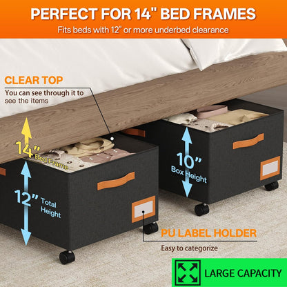 Under Bed Storage with Wheels 39inch, Extra Long Under Bed Storage Bins, Low Profile Under Bed Storage 5.5inch Height No Assemble Storage Containers, Under Bed Shoe Storage with Lids