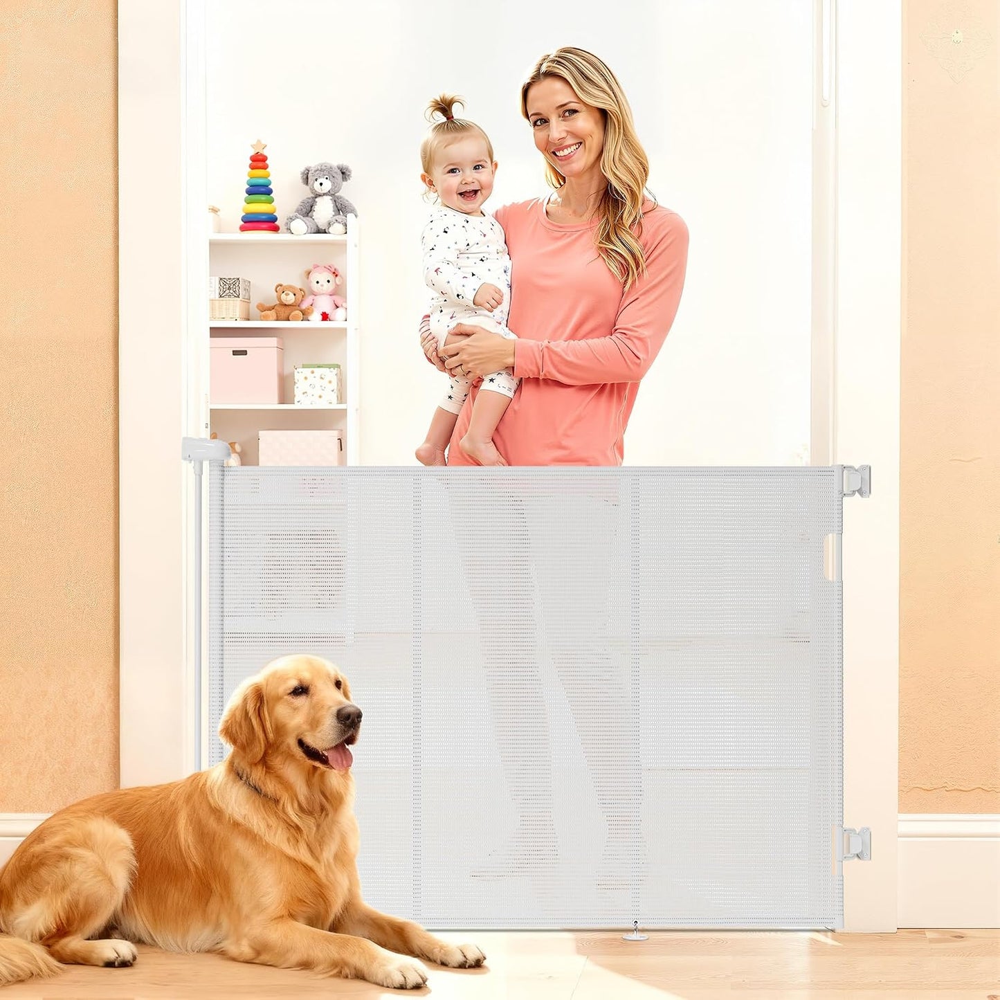 Retractable Baby Gate for Stairs, 42" Tall X 200" Wide Mesh Dog Gate Indoor, Child Gate for Doorways, Hallways, Deck, Indoor Outdoor Pet Baby Safety Essentials for Home, Black