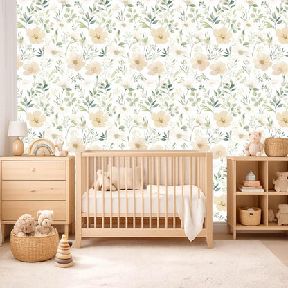 Sage Green Floral Peel and Stick Wallpaper Self Adhesive Removable Modern for Bedroom Accent Wall Renter Friendly Thick Watercolor Natural Flower Wallpaper 17.7" x 118"