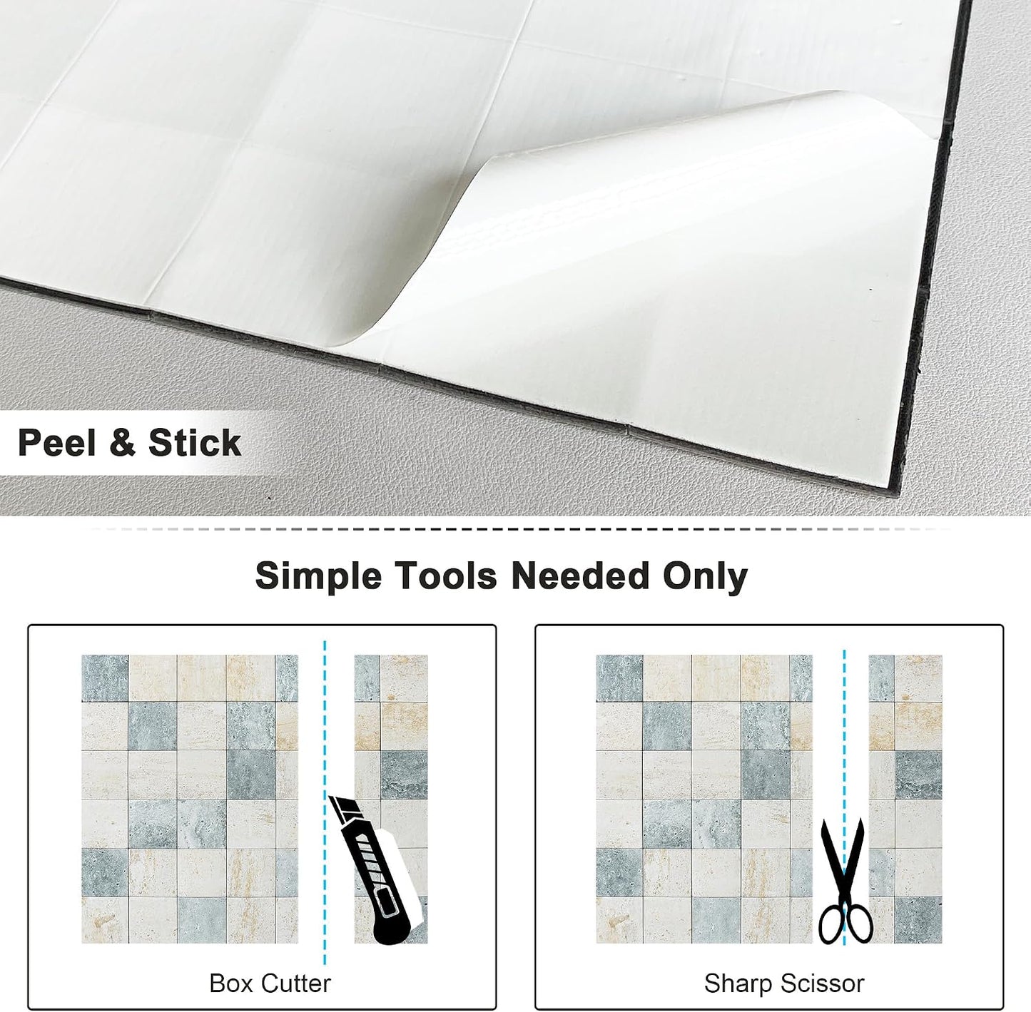 BeNice Kitchen Peel and Stick Tile Backsplash Bathroom Self Adhesive Stone Mosaic Thick Wall Stickers 12"x12"(Blue Rustic,10 Sheets)