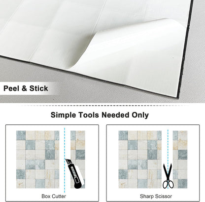BeNice Kitchen Peel and Stick Tile Backsplash Bathroom Self Adhesive Stone Mosaic Thick Wall Stickers 12"x12"(Blue Rustic,10 Sheets)