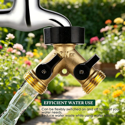Brass Hose Splitter 2 Way, Heavy Duty Garden Hose Splitter with Shut Off Valves, Y Connector Hose Adapter, No Leak, Includes Washers & Teflon Tape – Dalmbox