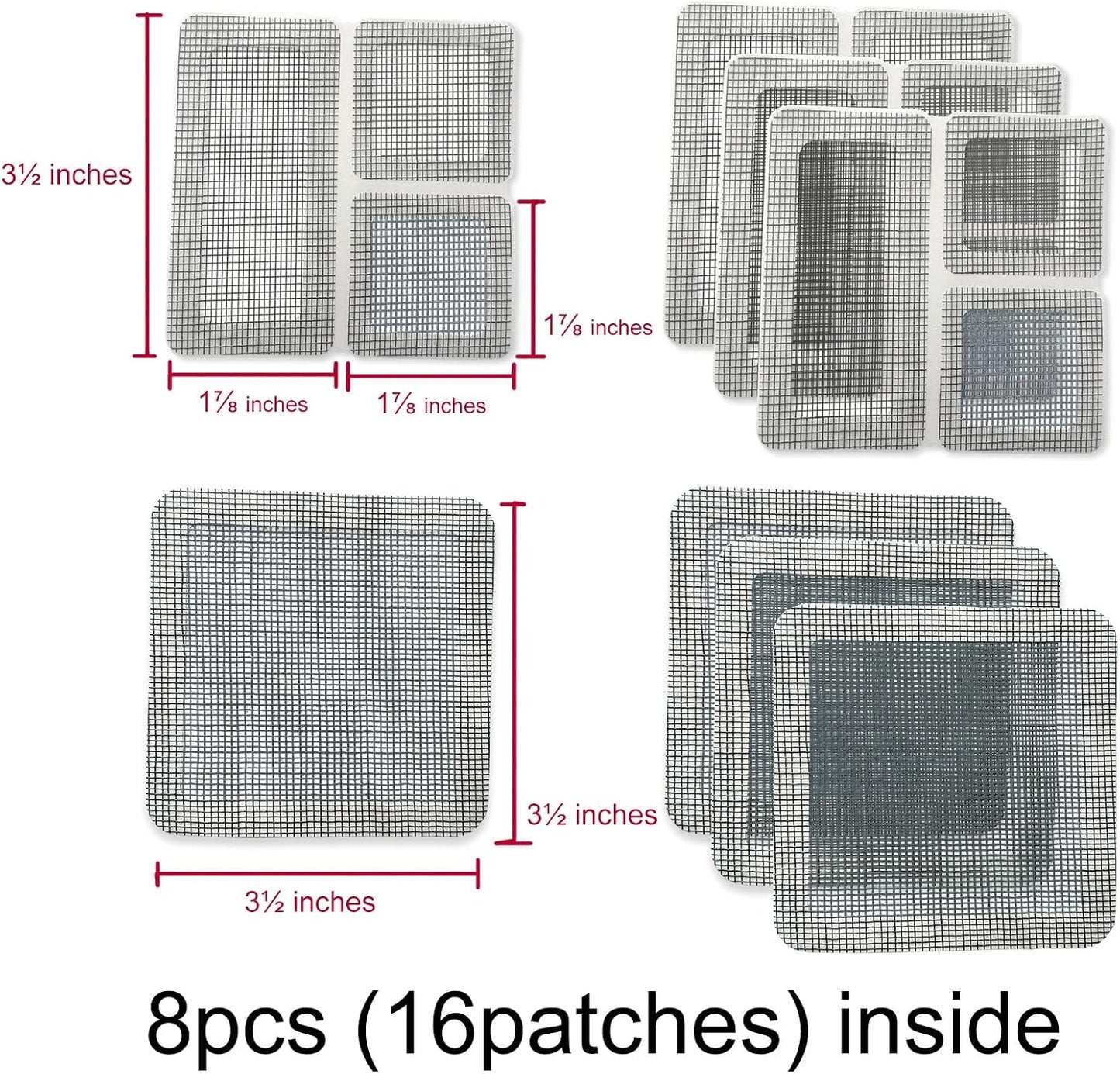 Window Screen Repair Kit Tape Patch, Grey 3.5 inches X3.5 inches 8pcs(16patches) -Fiberglass Breathable Waterproof & 𝗦𝘁𝗿𝗼𝗻𝗴 𝑨𝒅𝒉𝒆𝒔𝒊𝕧𝕖 Covering Wire mesh for Door tears Holes