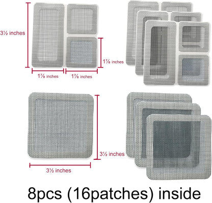 Window Screen Repair Kit Tape Patch, Grey 3.5 inches X3.5 inches 8pcs(16patches) -Fiberglass Breathable Waterproof & 𝗦𝘁𝗿𝗼𝗻𝗴 𝑨𝒅𝒉𝒆𝒔𝒊𝕧𝕖 Covering Wire mesh for Door tears Holes