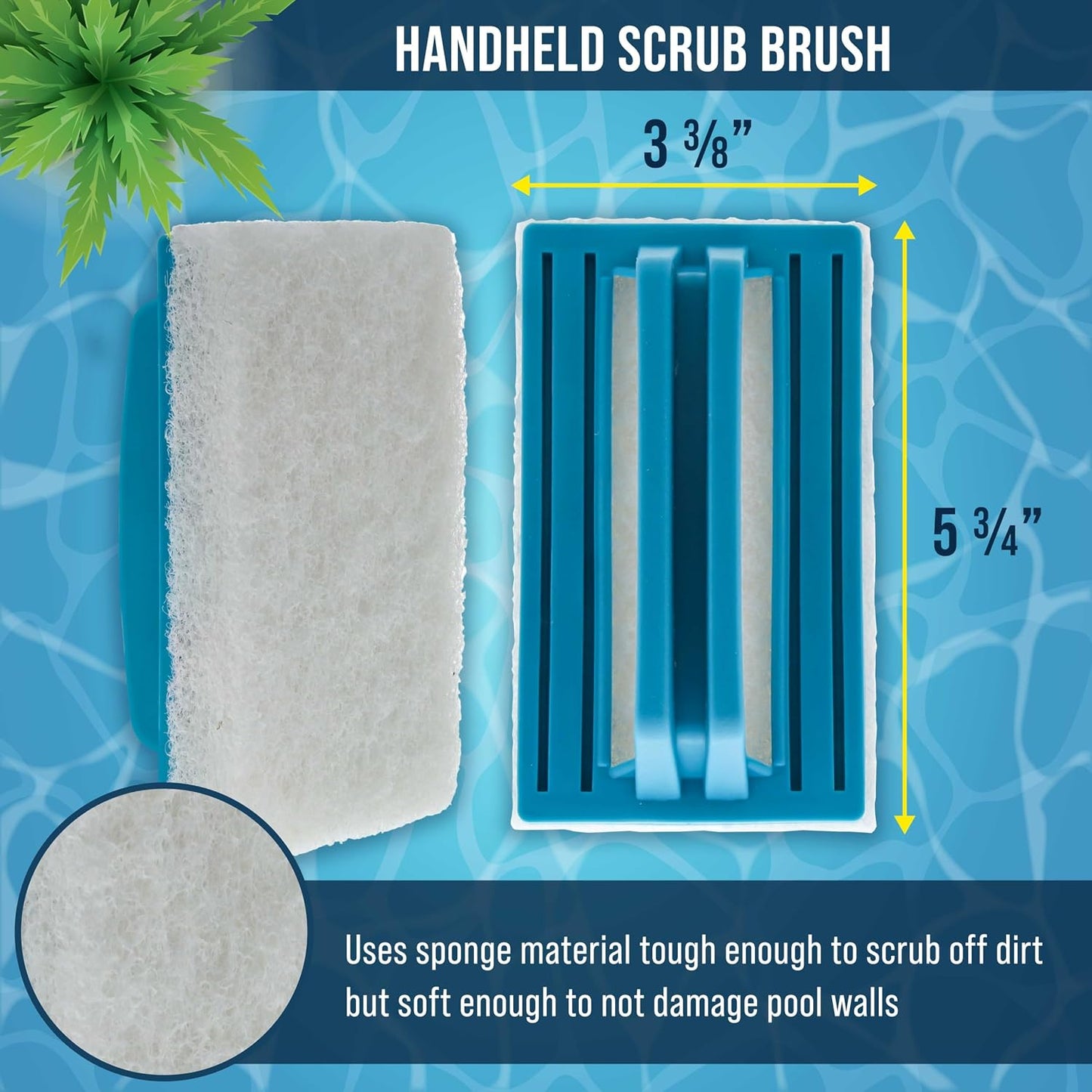 U.S. Pool Supply Hand-Held Pool Scrub Brush, 2 Pack - Surface Scrubbing Scouring Sponge Pad - Clean Pool Tile & Grout, Walls, Vinyl Liners, Spas - Cleaning Scrubber Stains, Kitchen Bathroom Tub Shower