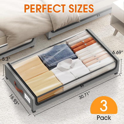SpaceHacks Under Bed Storage with Wheels 2Pack Storage Containers with Clear Window&Label Under Bed Drawers Rolling Under Bed Storage for Clothes,Shoes, Blankets (30.71 x 16.93 x 6.69 in, Dark Grey)