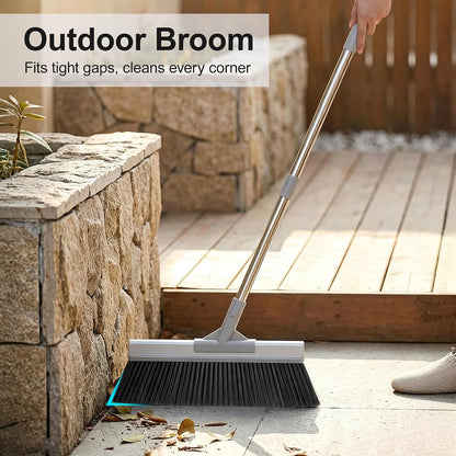 CTIME 50 Inch Heavy Duty Outdoor Angle Broom, 18 Inch Wide Stiff Bristles | Features a 60° angled aluminum head & stainless steel handle. 4 rows of stiff bristles perfectly sweep garage, Patio, Porch