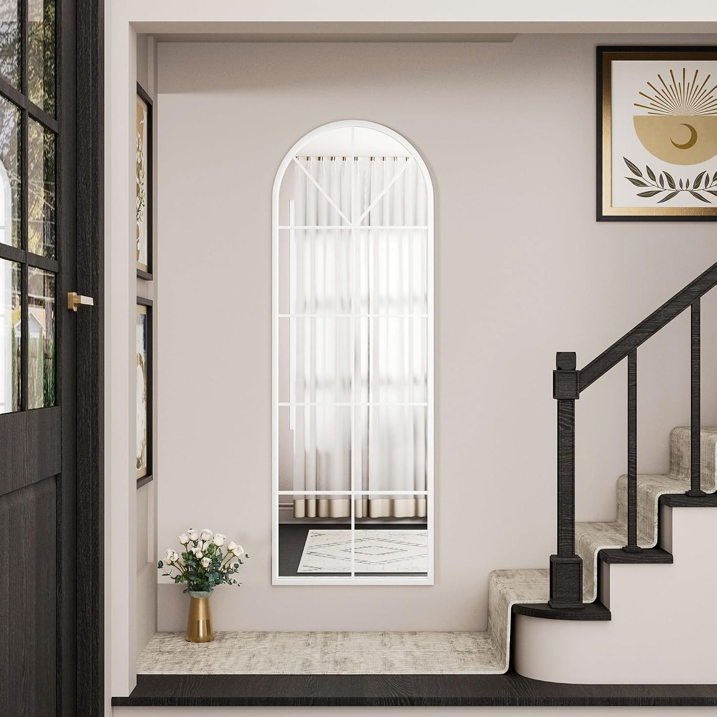 OGCAU Floor Full Length Mirror, 56"x20" Arched Full Body Mirror, Hanging or Leaning, Standing, Wall Mounted with Aluminum Frame for Bedroom Living Room, White