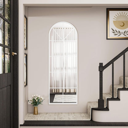 OGCAU Floor Full Length Mirror, 56"x20" Arched Full Body Mirror, Hanging or Leaning, Standing, Wall Mounted with Aluminum Frame for Bedroom Living Room, White
