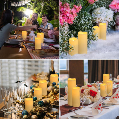 Enpornk Flameless Battery Operated Outdoor Waterproof Set of 12(D: 3" x H: 3" 4" 5" 6") Pillar LED Candles with 10-Key Remote and Cycling 24 Hours Timer