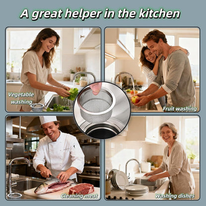 Stainless Steel Kitchen Sink Strainer - Deep Cup Basket Design, 2-Pack, Upgraded Double-Layer Safety, Large Food Catcher, Fits Most Standard Drains (3.14"-3.34" Inner Dia), Rustproof, Easy to Clean
