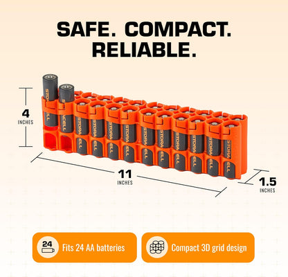 AA Battery Storage Caddy by Storacell, Yellow - Holds 24 Batteries (Not Included)