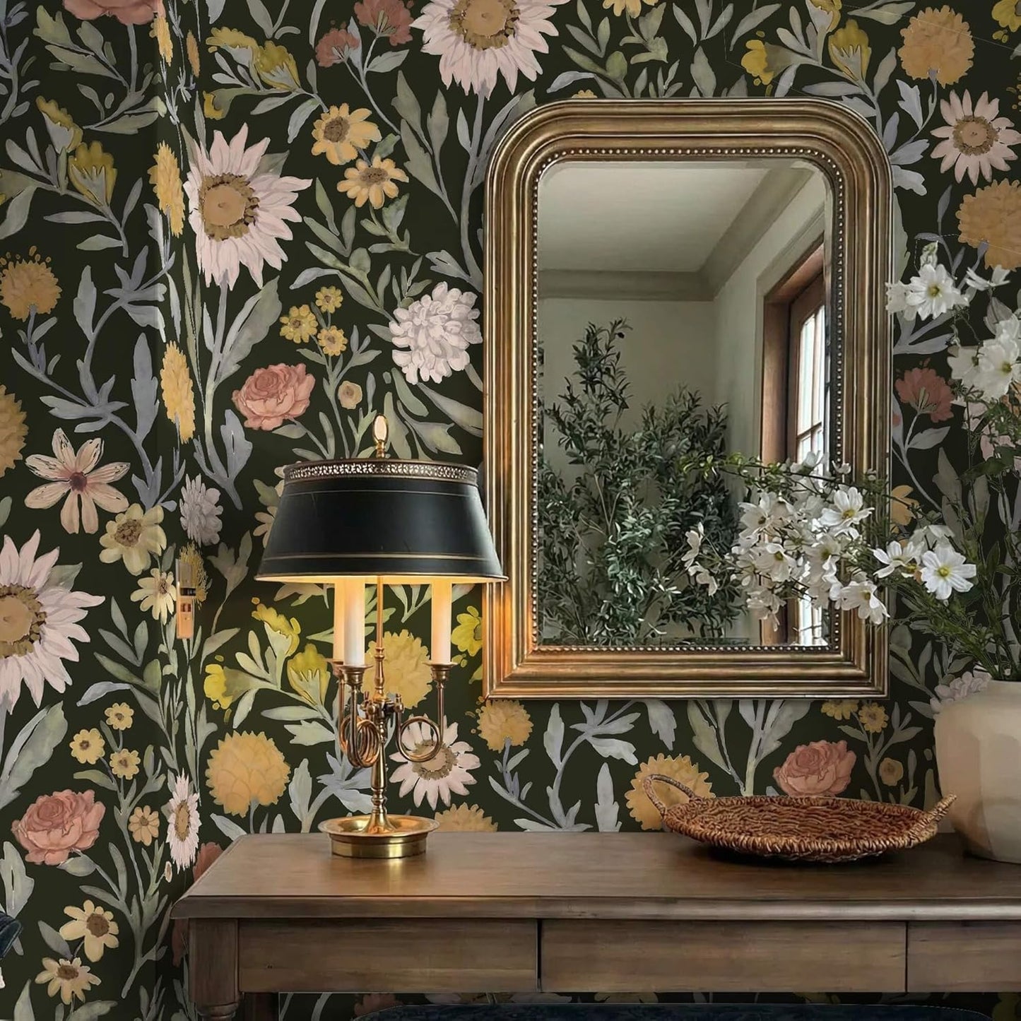 Dimoon 17.3''x78.7'' Peel and Stick Wallpaper Floral Cute Contact Paper Vintage Village Country Cottage Wallpaper Farmhouse Yellow Beige Renter Friendly Geometry Waterproof Embossed Kitchen Bedroom