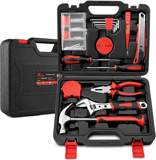 68 Piece Tool Set, PTSTEL General Household Hand Tool Kit, For DIY And Home/Auto Quick Repairs, With Easy Carrying Toolbox Storage Case