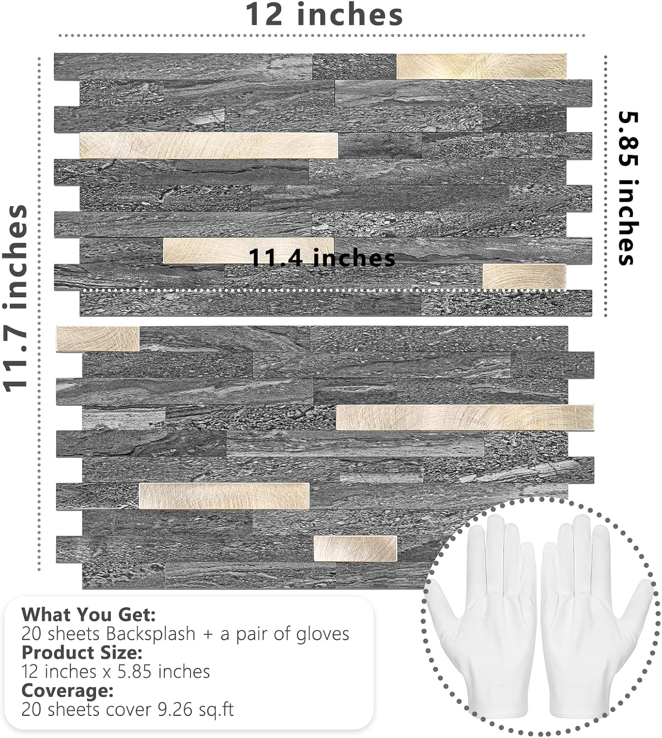 STICKGOO 20 Sheets Peel and Stick Backsplash Tile, Stick on Backsplash for Kitchen and Bathroom, White Sandstone Look PVC Mixed Metal Gold Self Adhesive Wall Tiles