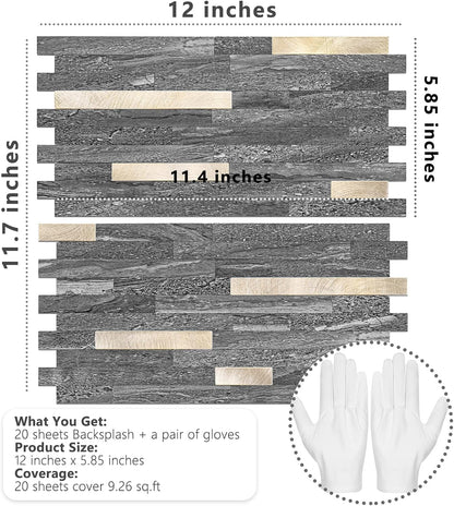 STICKGOO 20 Sheets Peel and Stick Backsplash Tile, Stick on Backsplash for Kitchen and Bathroom, White Sandstone Look PVC Mixed Metal Gold Self Adhesive Wall Tiles