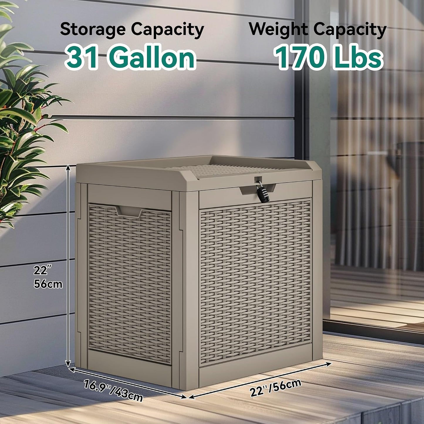YITAHOME 100 Gallon Large Outdoor Deck Box | Waterproof Resin Storage Box, Lockable Indoor Outdoor Storage Container for Patio Furniture Cushions, Pool Accessories