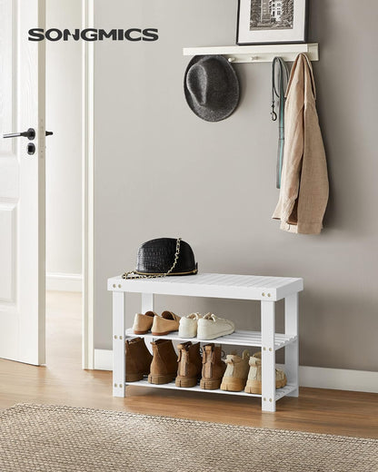 SONGMICS Shoe Rack Bench, 3-Tier Bamboo Shoe Storage Organizer, Entryway Bench, Holds Up to 286 lb, 11.3 x 27.6 x 17.8 Inches, for Entryway Bathroom Bedroom, Ink Black ULBS04H