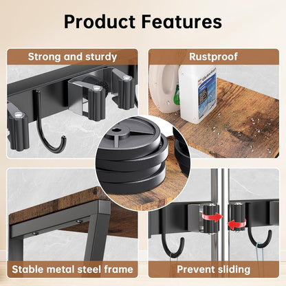 Broom and Mop Organizer Wall Mount, Heavy Duty Broom Hanger Wall Mount for Garage Laundry Room Utility Closet, Cleaning Tool Storage Rack Holder for Brooms Mops Swiffer and Household Organization
