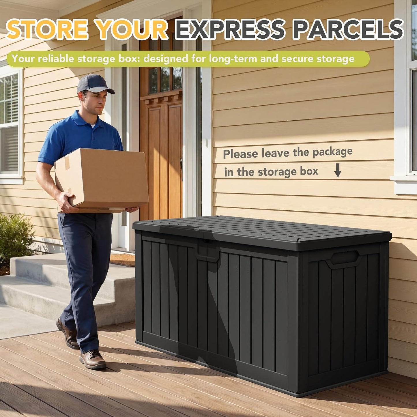 32 Gallon Deck Box Outdoor Indoor Waterproof Storage Box for Patio Furniture, Pool Accessories, Garden Tools, and Cushion Storage, Black
