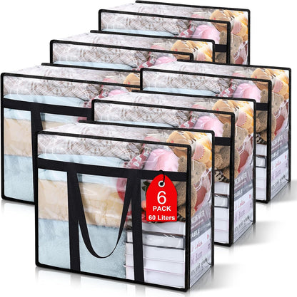 6Pack Clear Blanket Storage Bags Comforter Clothes Storage Moving Bag, 40L | Vinyl Material Reinforced Handle for Bedding, Clothing, Comforters, Pillows, Toys, Closet Organizers and Storage Containers