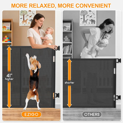 71 inch Retractable Baby Gates, EZIGO Extra Wide Baby Gate for Large Opening Extra Long Mesh Gate for Kids or Pet Dog Gate Child Safety Gate for Stairs Hallways Doorway Indoor Outdoor, Gray