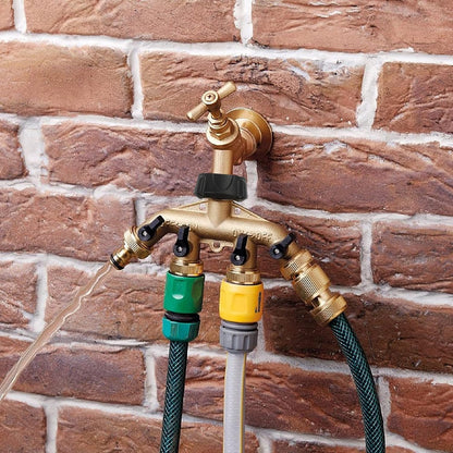 Hourleey Brass Garden Hose Splitter 2 Way, 3/4 Inch Hose Connector Tap Splitter, Hose Y Splitter, Hose Spigot Adapter 2 Valves with Extra Rubber Washers