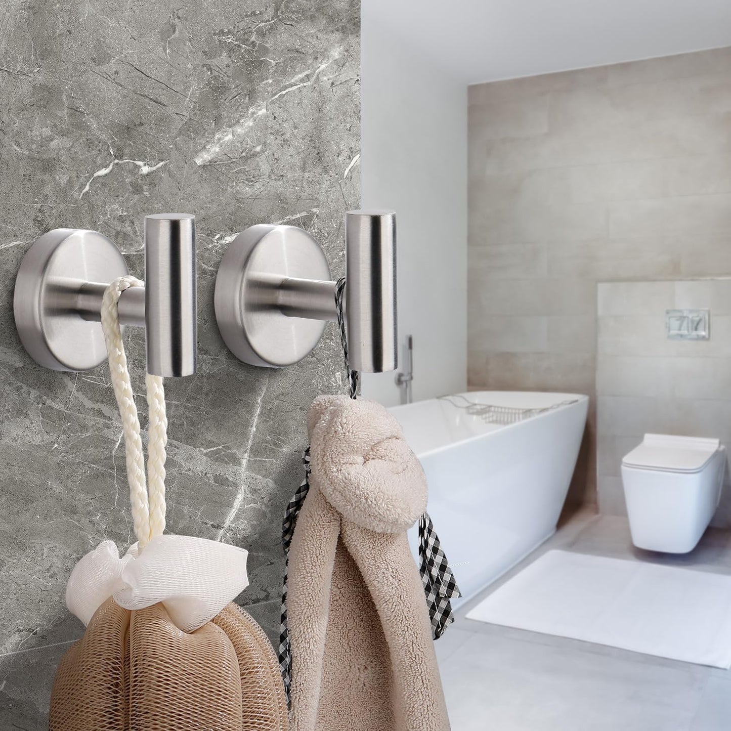Bntuk Adhesive Hooks Heavy Duty Wall Hooks Stainless Steel Waterproof Shower Hook, Adhesive Holder Coat Hook for Hanging, Wall Mounted Towel Hooks for Bathroom Glass Window- 2 Pack