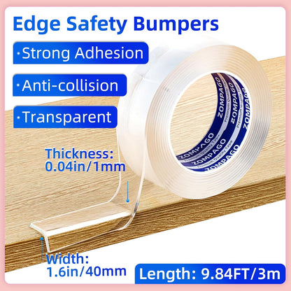 ZOMPAGO Baby Proofing Edge Protector Strip 1.4in x 13FT Clear Furniture Corner Guards for Toddlers Transparent Soft Sharp Edge Safety Bumpers Table Desk Fireplace Child Proof Protector Tape
