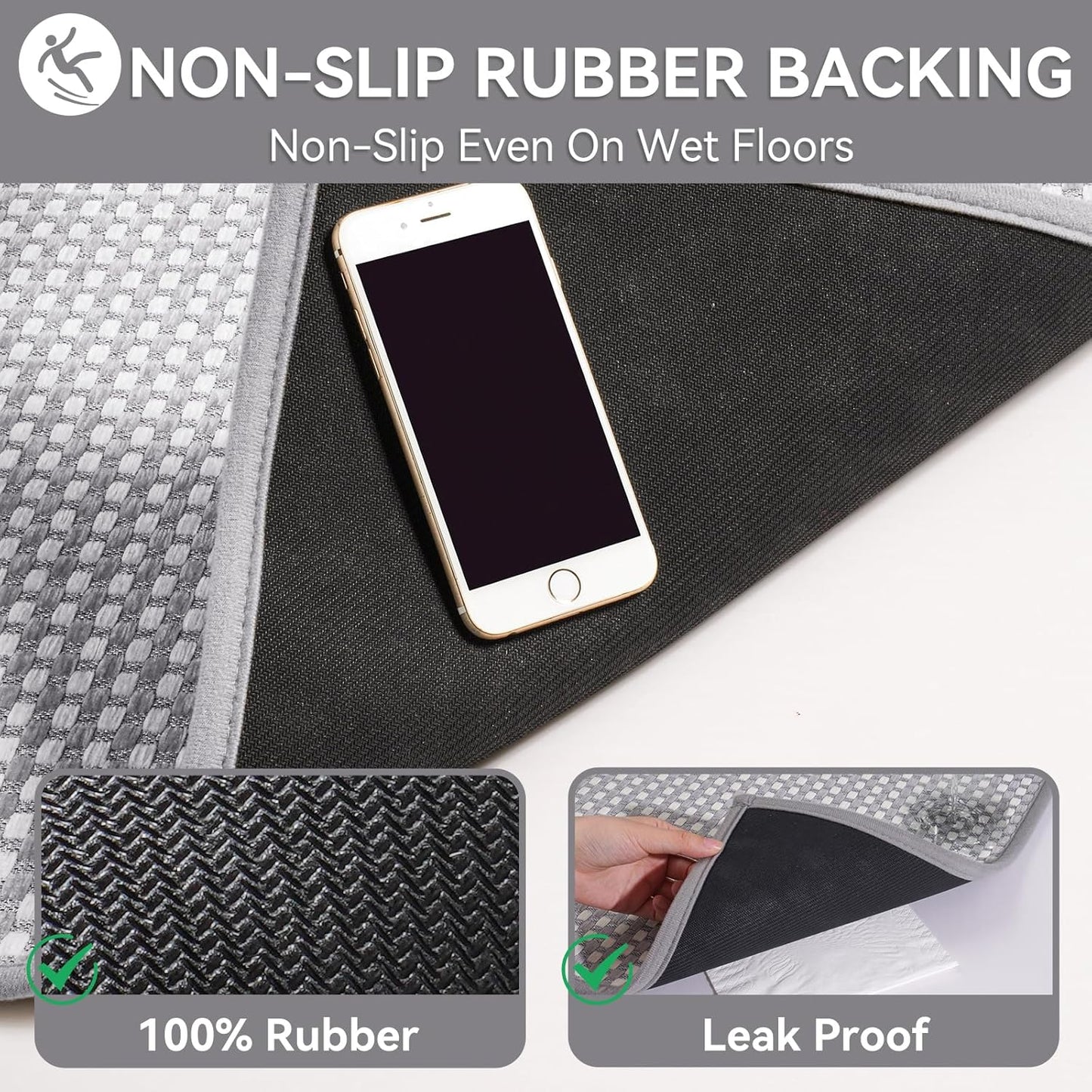 YDKGL Non Slip Bath Mat, Rubber Backing Ultra Thin Bathroom Rugs Fit Under Door Quick Dry Super Absorbent Washable Bath Rug Shower Mat for Bathroom Floor Bathtub Shower Sink, Easy Care Blue 16"x 24"