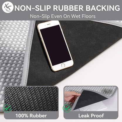 YDKGL Non Slip Bath Mat, Rubber Backing Ultra Thin Bathroom Rugs Fit Under Door Quick Dry Super Absorbent Washable Bath Rug Shower Mat for Bathroom Floor Bathtub Shower Sink, Easy Care Blue 16"x 24"